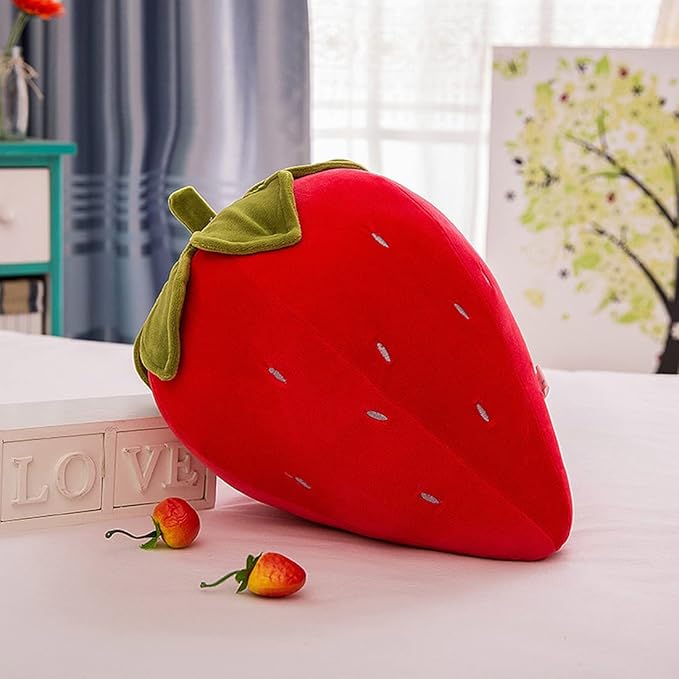 Cute Fruit Kids Pillow Stuffed Strawberry Plush Pillows Super Soft Girls Pillows Cushion Seat for Kids Toys (Red,13.7''/35cm)1 Count (Pack of 1)