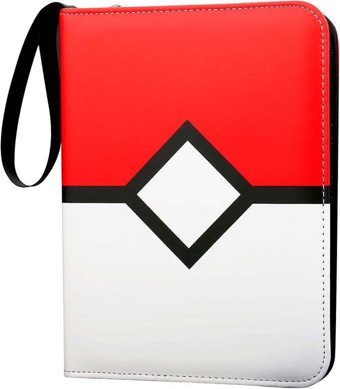 Card Binder with 4 Pockets with Zipper for 50 Pages, 400 Removable Pocket PU Waterproof Trading Collection Binder, 3 Rings Zipper Portable Card Album for MTG TCG Sports Cards Game Cards as Gift, Red
