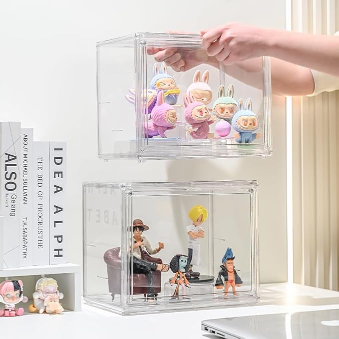 Clear Display Case with Lights, Acrylic Storage Organizers Box with Magnetic Door, Acrylic Dustproof Showcase for Collectibles Action Figure(1, Clear Medium)