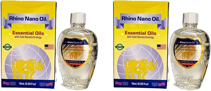 1 Pack - Twin Bottles Rhino Nano Essentail Oil - Hai Chai Dau Con Te Giac Cong Nghe Nano - 10mL per Bottle x 2 Bottles per Order - Made in U.S.A.