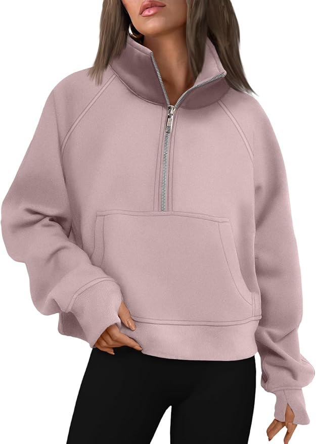 AUTOMET Womens Sweatshirts Half Zip Fleece Pullover Fall Outfits | Fall Fashion Clothes 2026,Cropped Sweatshirts,Cute Y2k Tops,Quarter Zipper Sweater,Winter Loungwear Outfits