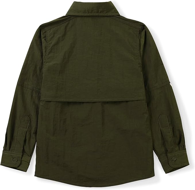 OCHENTA Boys' Button Down Long Sleeve Fishing Shirt Quick-Dry UV Sun Protection Outdoor Tops