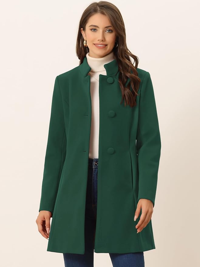 Allegra K Women's Winter Overcoat Mid-Long Stand Collar Single Breasted Coat Outerwear