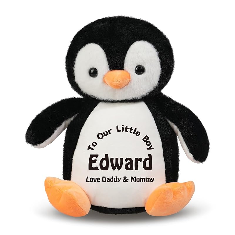 Custom Penguin Stuffed Animal with Name Date, 13.8" Personalized Cute Penguin Plush for Boy Girl Kids Birthday Christmas Bedtime Gifts