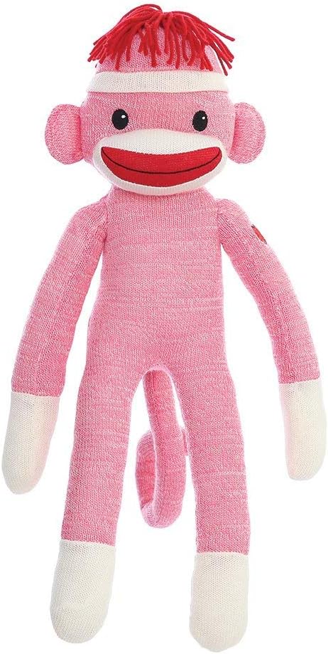 Plushland Adorable Sock Monkey, The Original Traditional Hand Knitted Stuffed Animal Toy Gift-for Kids, Babies, Teens, Girls and Boys Baby Doll Present Puppet 20 Inches (New Pink)