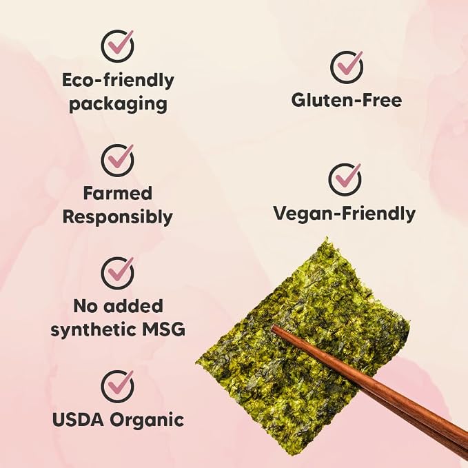 Roasted Seaweed Snack [Himalayan Salt | Pack of 12] Crispy Korean Laver Sheets | Vegan | Gluten-Free Nori | Low-Calorie | Perfect for Sushi, Rice Bowls, Snacks, Lunchboxes, Picnics, Plant-Based Korean Seaweed Chips - O’food