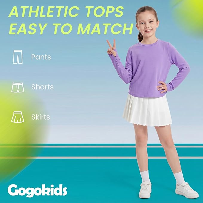 Gogokids Girls Shirts Long Sleeve Athletic Shirts Open Back Tops Active Sports Tshirts Yoga Workout Crop Tees 5-14 Years