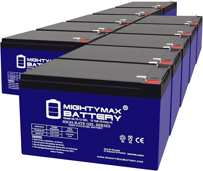 Mighty Max Battery 12V 15AH Gel F2 Replacement Battery Compatible with Little Tikes H2 Toy Car - 10 Pack