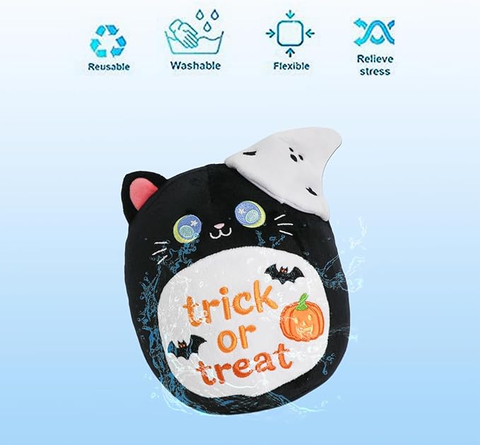 Halloween Black Cat Plush,Bat Ghost Pumpkin Plush,Halloween Black Cat Ghost Stuffed Animal Cute Pumpkin Plushie Birthday Gift for Boys Girls Kids
