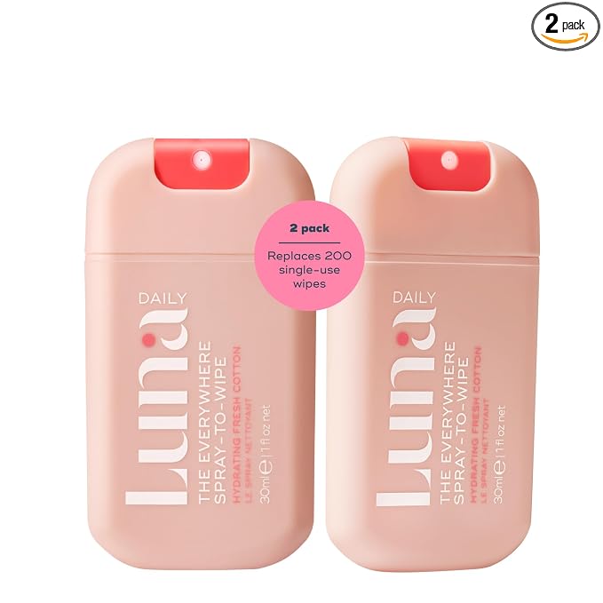 Luna Daily The Everywhere Spray-to-Wipe | Hydrating Fresh Cotton, 1 Fl Oz
