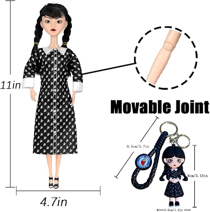 Dumwick 11.5'' Adams Doll with Gift Box, High Heels, Black Dress, and Hair, Perfect Christmas and Birthdays Toy Gift for Girls & Fans(B3)