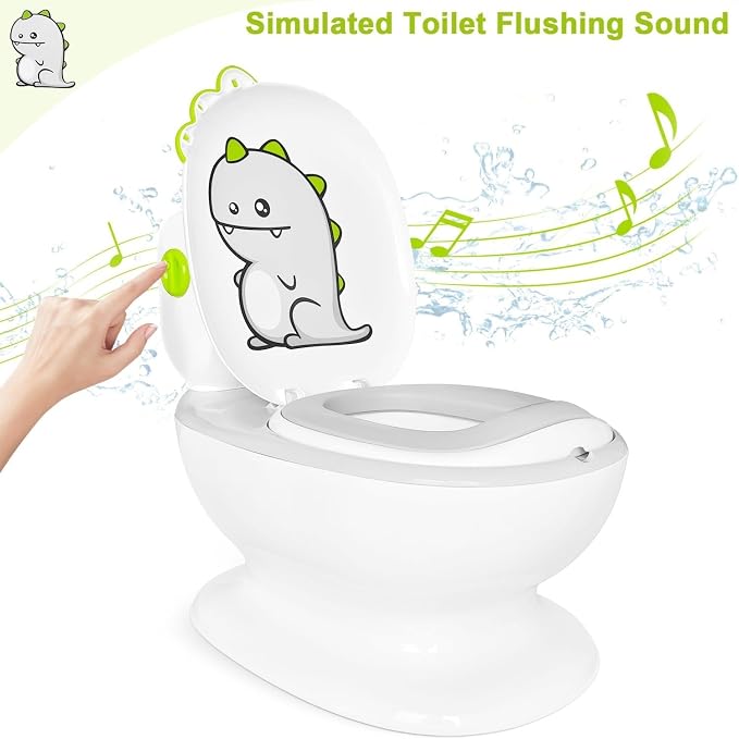 KtEli Toddler Potty Training Seat, Realistic Children's Toilet with Music for 1-3 Years, Dinosaurs Urinal Pot, Toilet Potty Seat for Boys and Girls with Splash Guard, Potty Training Toilet, White