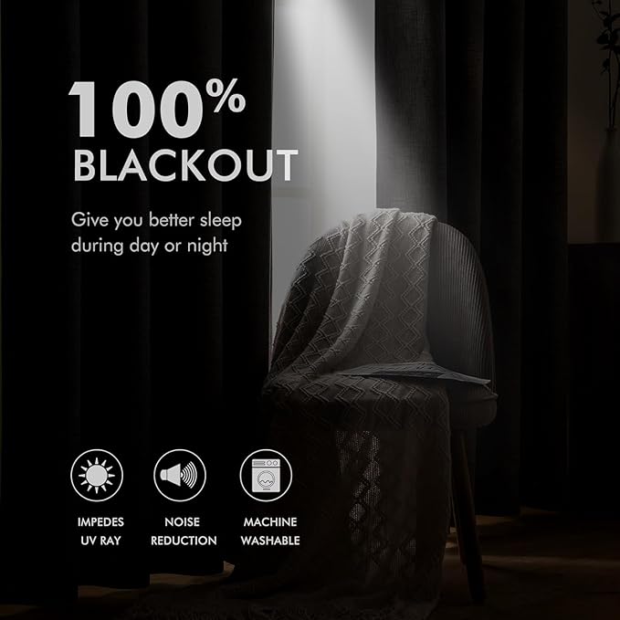 MIULEE 100% Blackout Linen Curtains for Bedroom Thermal Insulated Birch Grommet Room Darkening Curtains & Drapes for Living Room 52 x 84 Inch (2 Panels)