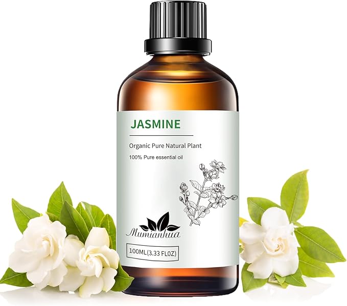 Jasmine Essential Oil, Floral Scent, Diffuser, Skin & Hair, 3.38 Fl Oz | Mumianhua Jasmine Oil. Sweet, Romantic Floral Aroma. For Pillow Mist, Bedtime Diffusion, Skin & Hair Care. Always Dilute