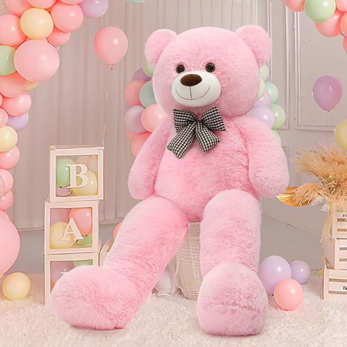 MorisMos Bow Tie Giant Teddy Bear 4 Feet, 47inch Classic Stuffed Animals Plush, Daughter Girlfriend Birthday Gift, Party Fover, Pink