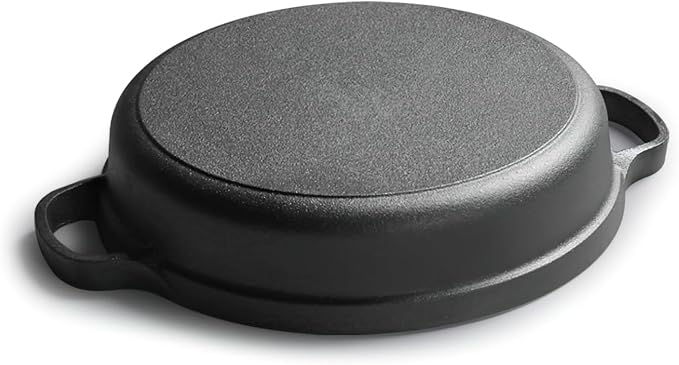 LI-GELISI Deepened flat-bottom cast iron frying pan, double-handle thickened uncoated old-fashioned iron pot, pancake and steak frying household multi-purpose large iron pot (25 inch)