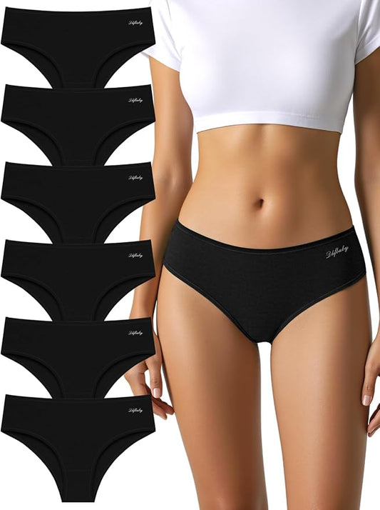 Womens Underwear Cotton Panties Soft Low Waist Hispter Breathable Stretch Ladies Bikini Underwear 6 Pack