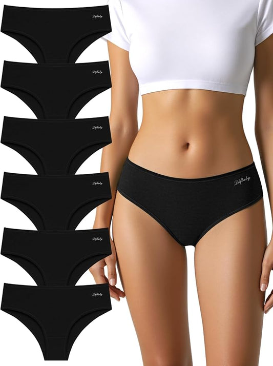 Womens Underwear Cotton Panties Soft Low Waist Hispter Breathable Stretch Ladies Bikini Underwear 6 Pack