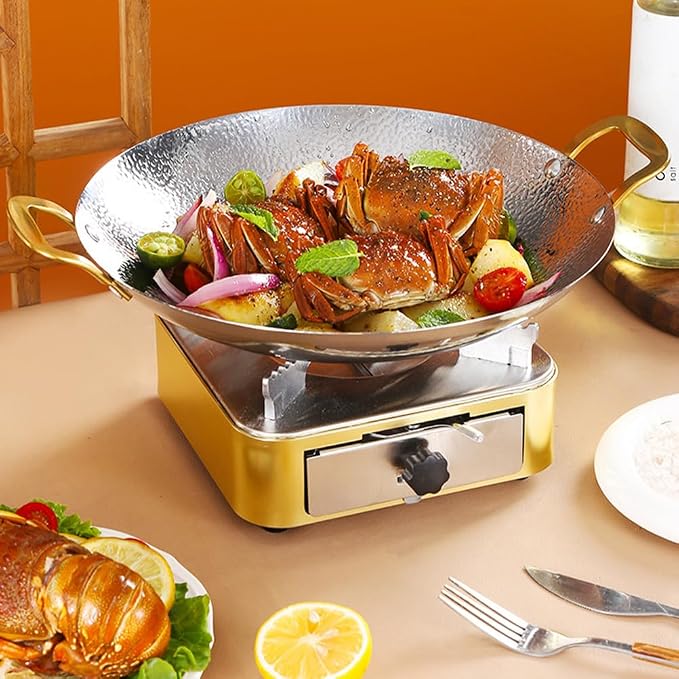Kichvoe Stainless Steel Hammer Dry Pot Double Handle Cooking Pan for Ramen Hot Pot Seafood 10.82 X 8.26 X 2.04 in Lightweight Kitchen Tool
