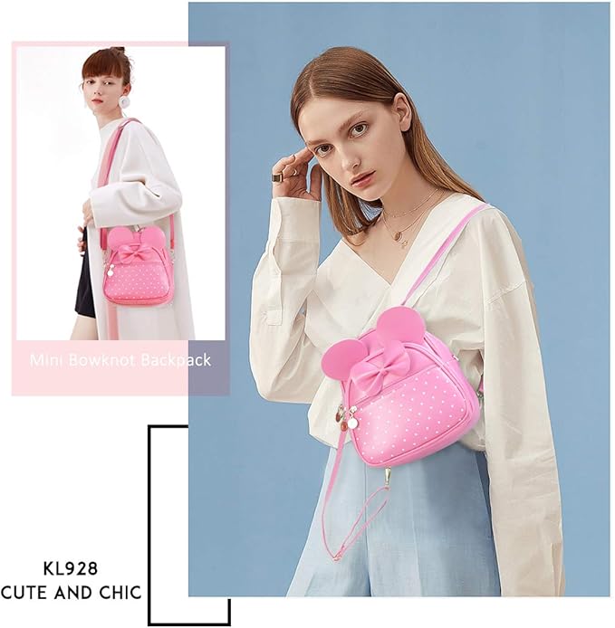 KL928 Girls Mini Backpack Bowknot Polka Dot Cute Small Daypacks Convertible Shoulder Bag Purse for Women