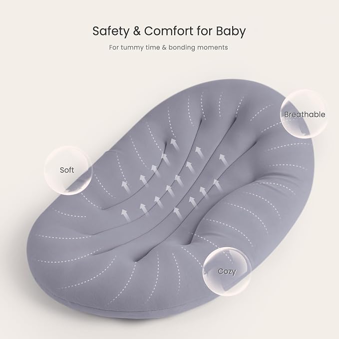 Baby Lounger for Newborn: Portable & Lightweight Pillow for Tummy Time Playtime & Diaper Changes - Skin-Friendly & Breathable for 0-12 Month Supervised Use