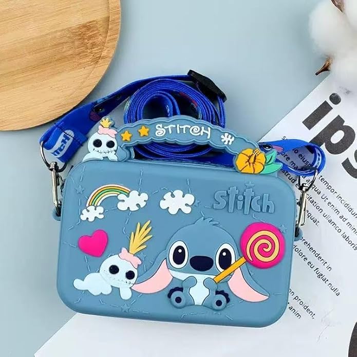 Cartoon Stitch Crossbody bag with Adjustable Shoulder Strap, Handbag with Zipper, Badge Wallet with Lanyard, Wallet Purse Shoulder Bag Coin Pouch Accessories Money Bag for Girls