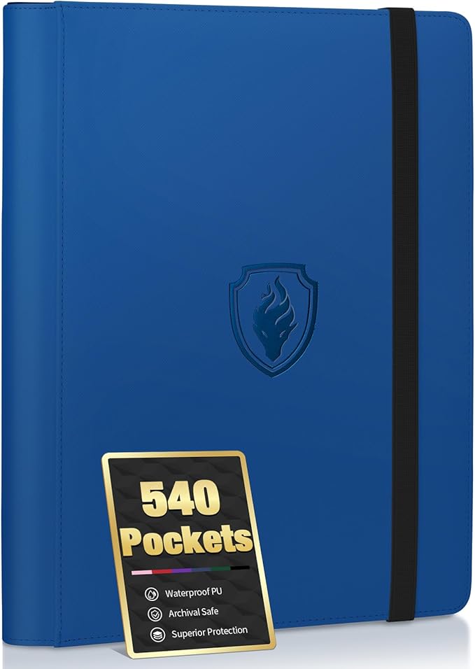 Premium 9 Pocket Card Binder for 540 Cards, Fabmaker PU Cover Trading Card Binder, Sturdy Card Collection Album, Sleek Card Holder Folders for Game Cards & Sports Cards, Royal Blue