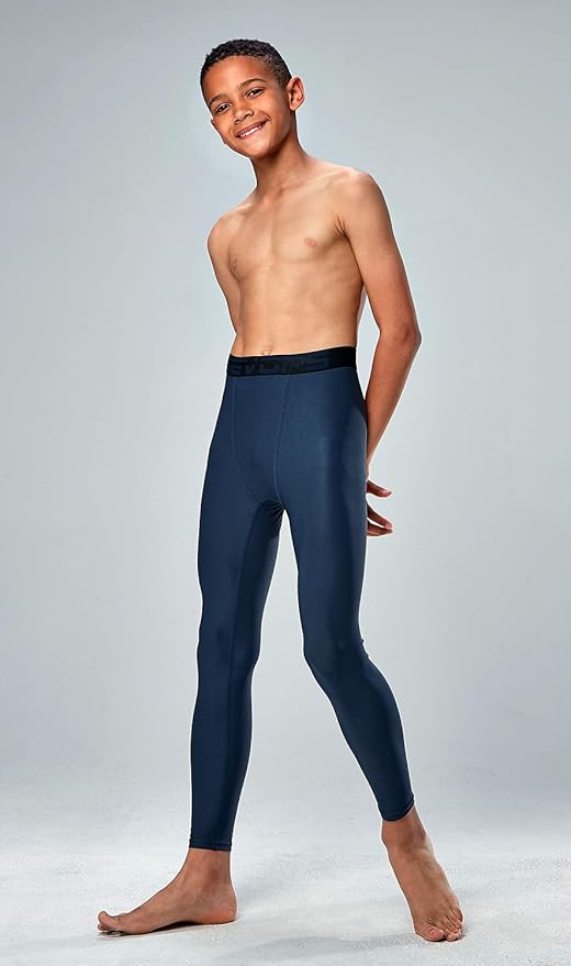 DEVOPS 2 Pack Youth & Boys Thermal Compression Baselayer Sport Tights Fleece Lined Pants & Long Sleeve Top