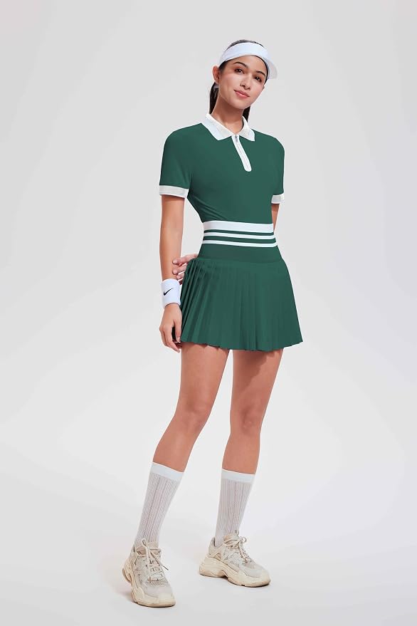 Tennis Skirt Sets for Women Zipper Color Block High Waisted Golf Polo Two Piece Skirt Set Women 2 Piece Outfits