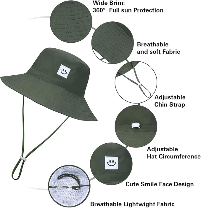 MaxNova Baby Sun Hat Smile Face UPF 50+ Toddler Bucket Hat for Boys Girls 0-7 Years