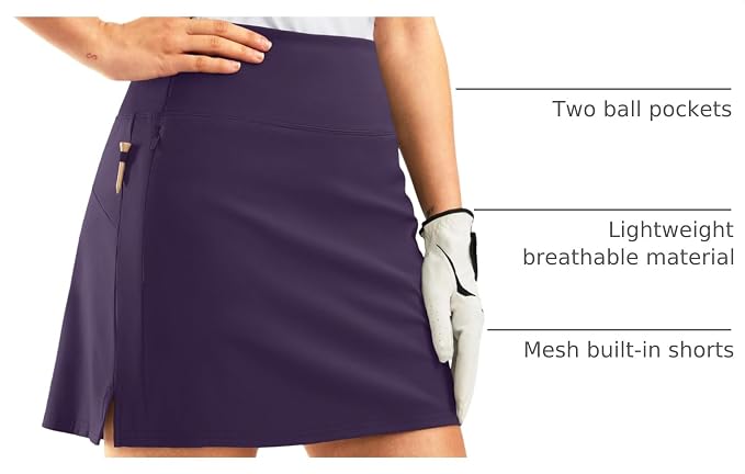 16" Golf Skirt with 2 Zipper Pockets | Tee Holder, Mesh Shorts, High Waisted, Casual, Pickleball, Athletic, Tennis, Skorts for Women