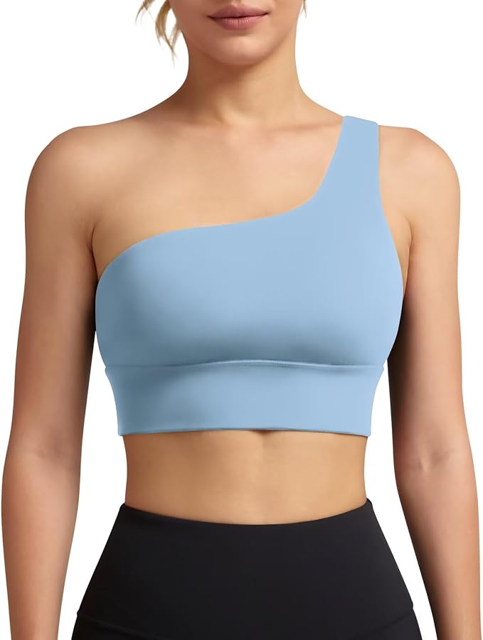 Queenie Ke Womens One Shoulder Sports Bra Left Side Strap Yoga Bras Gym Training Workout Crop Tops