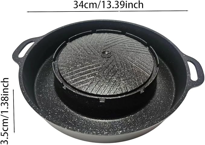 2 in 1 Round Grill Pan Korean BBQ Grill Multifunctional Non Stick Hot Pot BBQ Stoves Outdoor Barbecue Meat Tray for Party Home, S