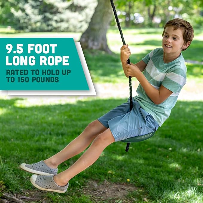 Squirrel Products Heavy Duty Plastic Tree Swing - Disc Rope Swing with Leg Protectors - Additions & Replacements - Outdoor Play Equipment - Green