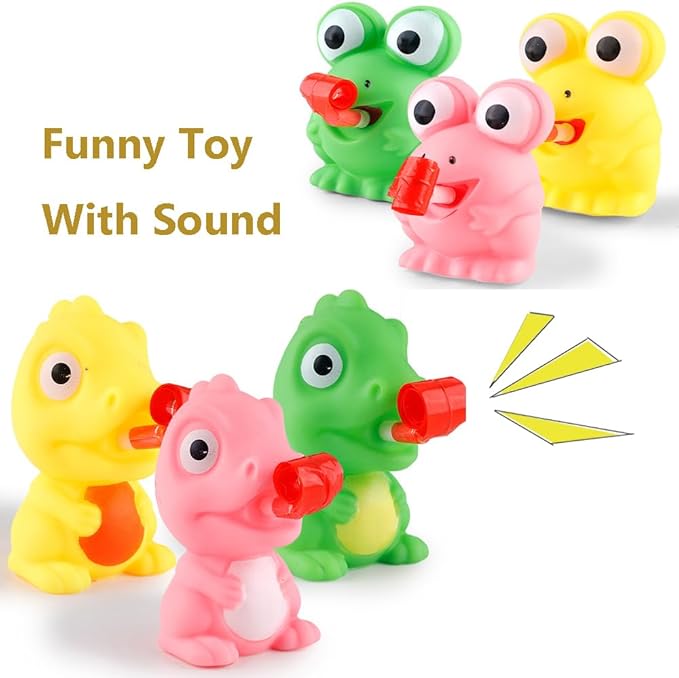 LBKKC Easter Basket Stuffers Rubber Frog Dinisaur Toys Tongue Sticking Out, Creative Party Favor, Novelty Relief Stress Squeeze Toys Funny Gags Gifts for Kids Adults,Sensory Toys, 4 Pack