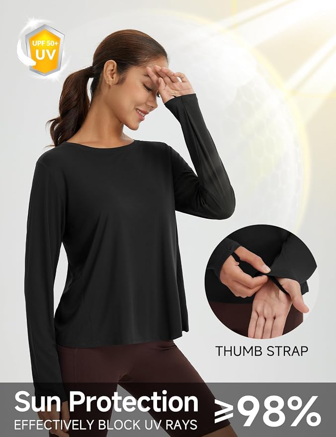 baleaf Women's Long Sleeve Workout Tops Running Sun Shirts Split Back | UPF 50+, Quick Dry, Lightweight, Breathable, Moisture-wicking, SPF, UV, for Athletic, Gym, Hiking, Tennis, Outdoor