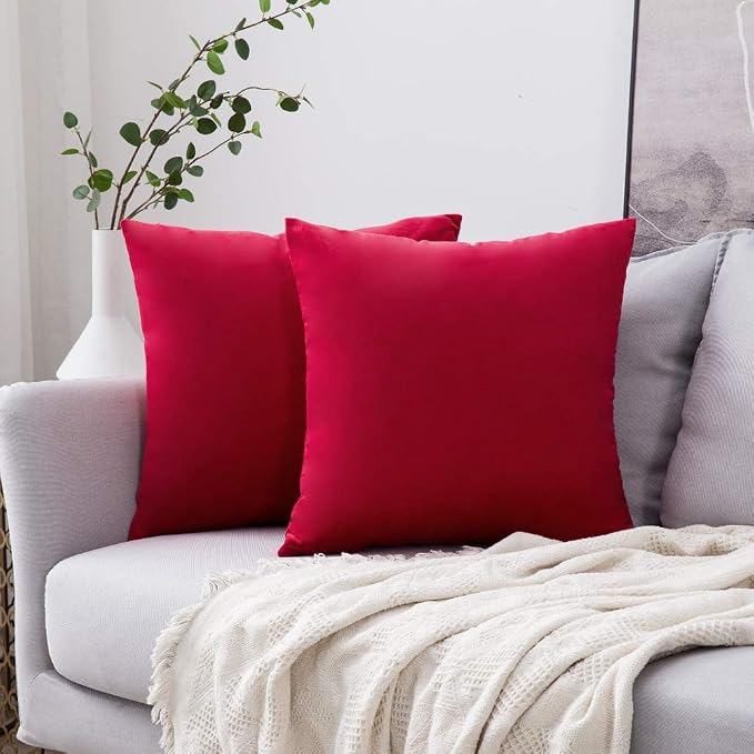MIULEE Velvet Throw Pillow Covers 20x20 Inch Pack of 2 Red | Soft Solid Decorative Pillow Covers, Modern Luxury Home Decor, for Couch Chair Sofa Bedroom Livingroom