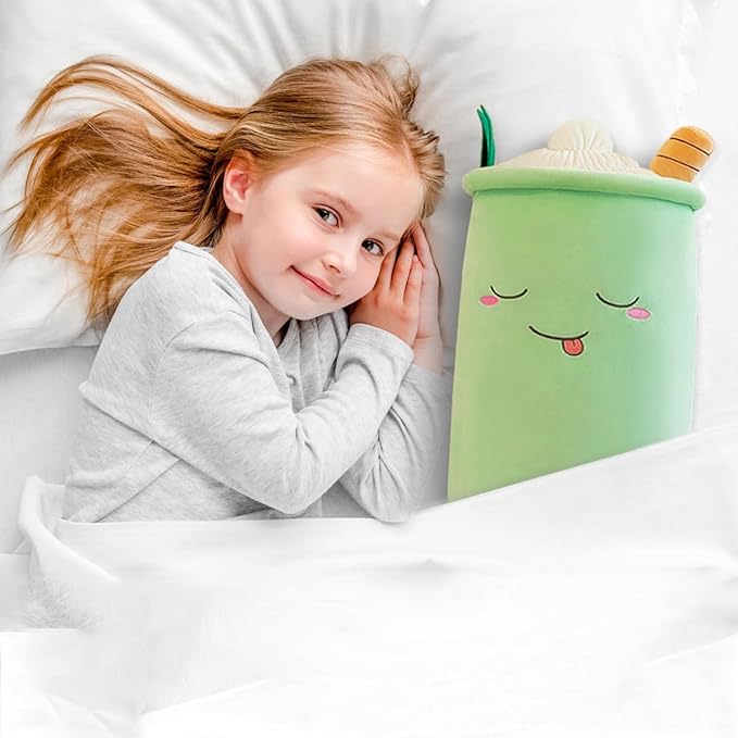 Boba Plush Stuffed Bubble Tea Pillow Soft Adorable Plushies Toys (Green,23.6inches)
