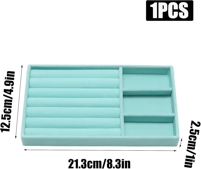 Velvet Jewelry Trays for Drawers, Blue 2-in-1 | Stackable Jewelry Drawer Organizer, Ring Earring Necklace Bracelet Holder Organizer Display Tray with Removable Dividers
