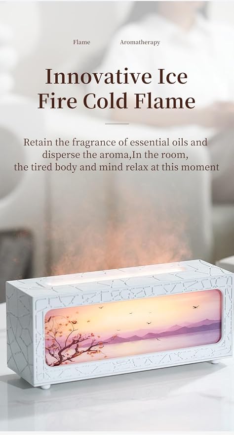 Essential Oil Diffuser 250ml, ITHUGE Fireplace Flame Aromatherapy Humidifier with 7 Color LED Lights, Ultrasonic Quiet Auto Shut-Off Timer for Home Bedroom Office