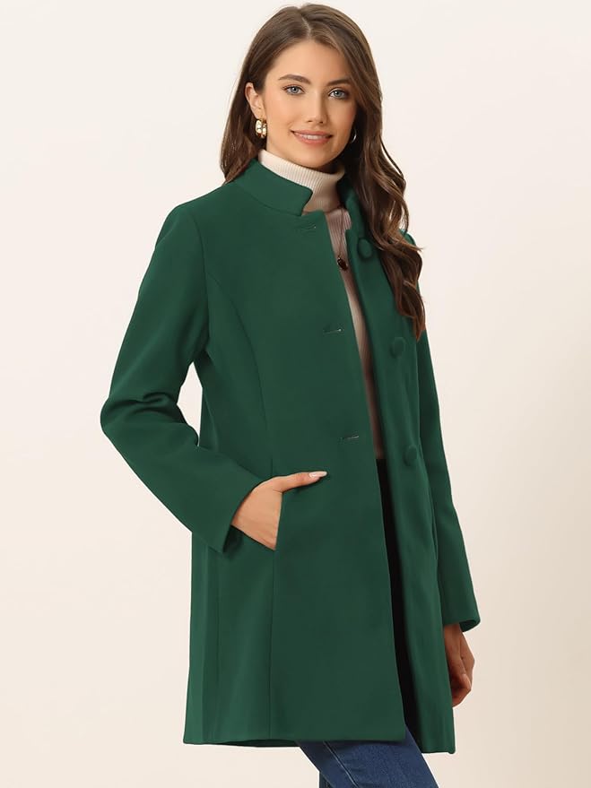 Allegra K Women's Winter Overcoat Mid-Long Stand Collar Single Breasted Coat Outerwear