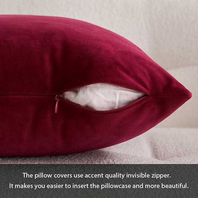 MIULEE Velvet Throw Pillow Covers 22x22 Inch Pack of 2 Wine Red | Soft Solid Decorative Pillow Covers, Modern Luxury Home Decor, for Couch Chair Sofa Bedroom Livingroom
