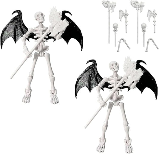 T13 Skeleton Warrior Action Figure – 5.12" Movable Articulated Human Skeleton Model with Accessory, Collectible Anime & Game Character for Display, Paintable Desktop Decor (2pcs)