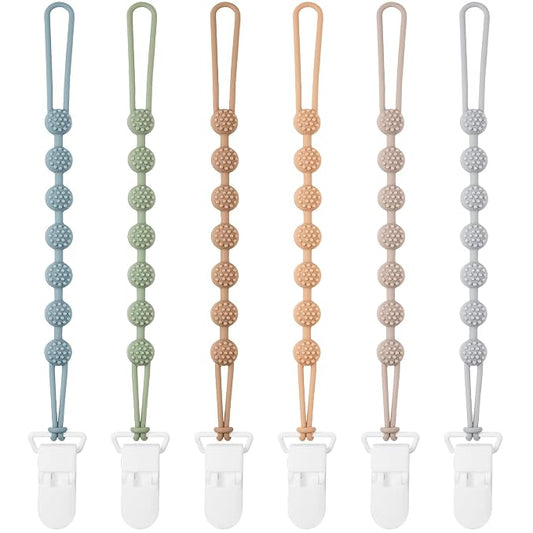 Eascrozn Baby Pacifier Clip, 6 Pack Silicone Pacifier Holder with One Piece Design for Baby Boy and Girl, BPA Free Soft Flexible Paci Binky Clips