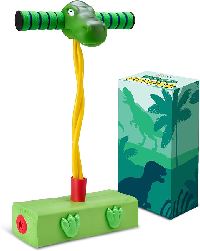 Playbees Foam Pogo Stick Dinosaur Jumper for Kids 3, 4, 5, 6, 7, Years Old Coolest Toys for 5 Year Old Boy Themed Bungee Pogo - Inside & Outside Fun for Boys & Girls