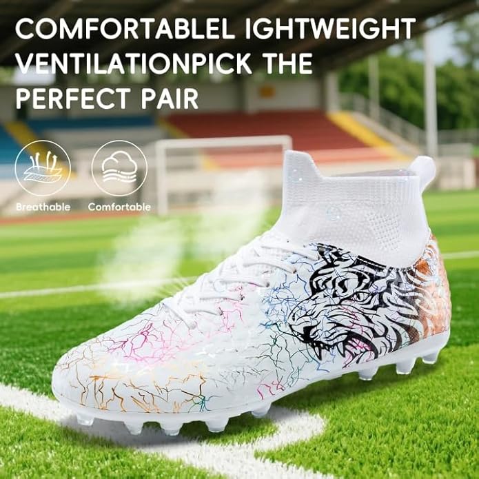 Soccer Cleats Boys Youth Training Football Cleats Athletic Outdoor Girls Soccer Shoes High-top Kids Football Shoes for Little/Big Kid