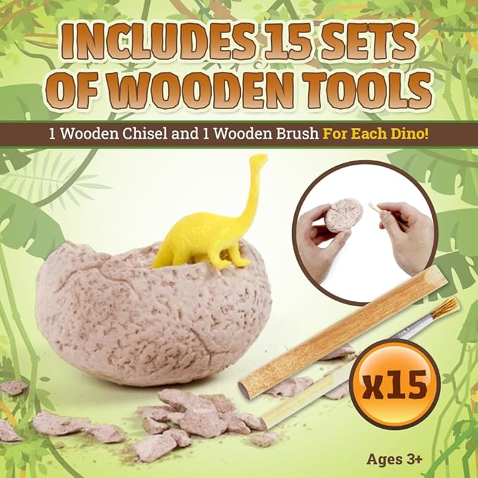 DinoMax Dinosaur Eggs for Kids - Educational Dig Kit with 15 Dinosaur Eggs, Toys, Learning Cards and Excavation Tools - Science Gifts for Easter's Boys & Girls
