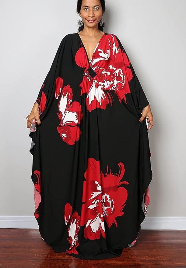 Venasha Womens Caftan Floral Print Kaftan Dress Short Sleeve Swimsuit Cover up Loungewear for Summer