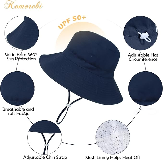 Baby Sun Hat UPF 50+ Sun Protective Toddler Bucket Hat Summer Kids Beach Hats Wide Brim Outdoor Play Hat for Boys Girls