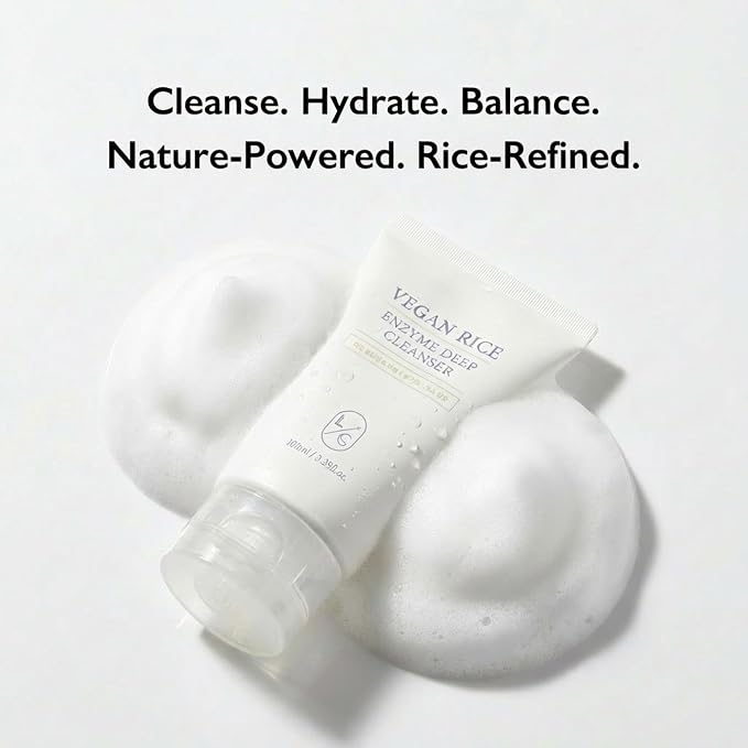 LICORNE Vegan Rice Enzyme Deep Cleanser – Enzyme Foaming Cleanser, Korean Face Wash, Gentle Facial Cleanser with Rice Bran Extract, Hydrating Daily Face Wash for Smooth Skin